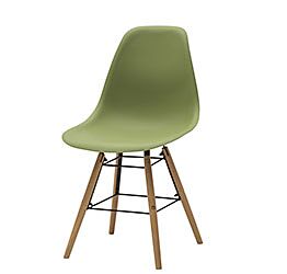 Sedia di Design Verde con gambe in Legno, seduta in pvc