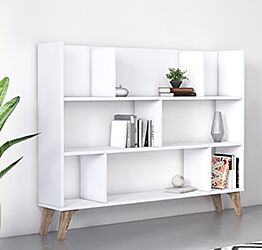 Libreria Ankara bassa bianca con piedini rovere