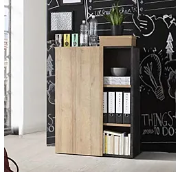 Libreria Point con un'anta in finitura ossido e rovere