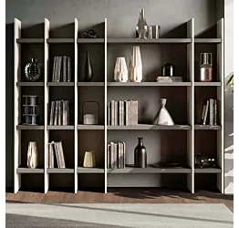 Libreria moderna 221x38x185 h cm, Bianco altea e Grigio cenere, collezione Easy Zenzero Shop