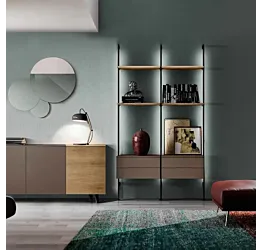 Acquista ora Libreria a muro moderna 126x35x215 h cm, Rovere tabacco e Bronzo- Island