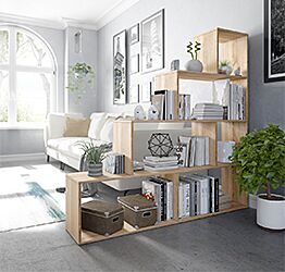 Libreria divisoria bifacciale, design moderno, finitura Rovere