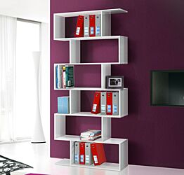 Libreria verticale, colore bianco lucido, 6 ripiani, made in Italy