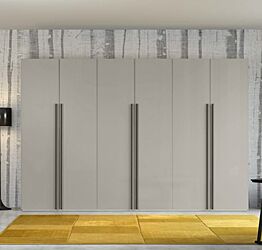 Armadio moderno a 6 ante battenti, finitura grigio seta lucido