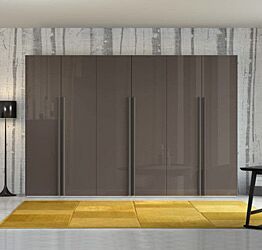 Armadio moderno a 6 ante battenti, finitura grigio cenere lucido