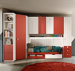 Cameretta a ponte con angolo per bambini in Bianco altea e Corallo