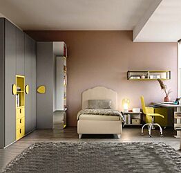 Cameretta per ragazzi in Grigio cenere e Giallo cedro