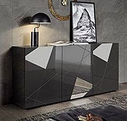 Madia prezzo basso, credenza moderna serigrafata con 3 ante e specchi in finitura Grigio lucido