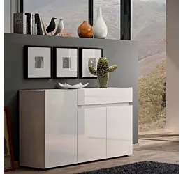 Madia elegante a 3 ante e 1 cassetto Bianco lucido, Made in Italy Zenzero Shop