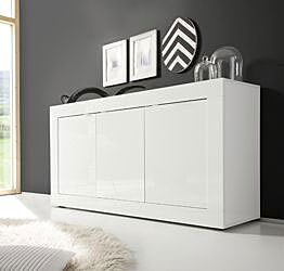 Credenza Moderna a 3 ante, Bianco Lucido