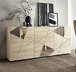 Madia moderna serigrafata con 3 ante e specchi in finitura Rovere samoa