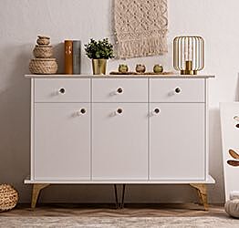 Madia Oslo con 3 ante e 3 cassetti in finitura bianco e oro