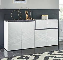 Madia moderna con 4 ante e 1 cassetto in finitura Bianco lucido e Ardesia 