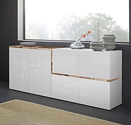 Madia moderna con 4 ante in finitura Bianco lucido e Pero L.210