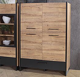 Madia alta industry 4 ante 1 cassetto, finitura Rovere Waterford e Nero