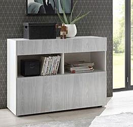 Madie moderne online, madia Saturno finitura Bianco Opaco e Grigio Artico