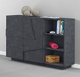 Madia con 2 ripiani e 2 ante con disegni geometrici in finitura Ardesia