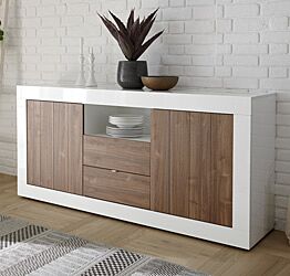 Madia moderna, 2 ante 2 cassetti in finitura Noce Dark e Bianco Lucido