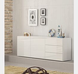 Madia moderna bianca laccata lucido con 2 ante e 3 cassetti