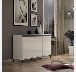 Madia a 3 ante  Bianco lucido con dettaglio Ardesia