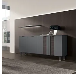 Madia Tomasella 4 ante, Marna e Cannettato Rovere moka, con piedini