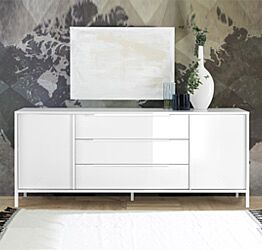 Madia 2 ante 3 cassetti, stile moderno, finitura bianco lucido