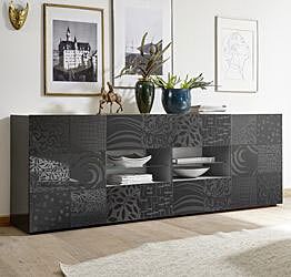 Madia 2 ante e 4 cassetti, grigio serigrafato