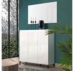 Economica Madia alta 3 ante colore Bianco Lucido, Made in italy