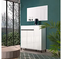 Madia moderna a 3 ante e 1 cassetto, Bianca lucida 