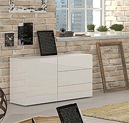 Madia moderna bianca laccata lucido, un'anta e 3 cassetti