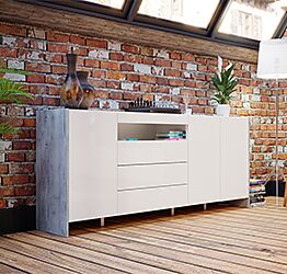 Madia Bianca lucido e Grigio loftwood, 3 ante 3 cassetti