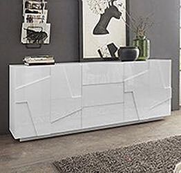 Madia moderna 4 ante, 3 cassetti in finitura bianco lucido