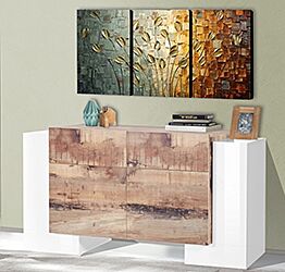 Madia moderna multiuso, 4 ante 2 cassetti, Bianco e Pero