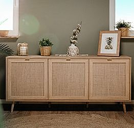 Madia Kara con 3 ante  in finitura Quercia e Rafia