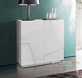 Madia a 2 ante con disegni geometrici in finitura Bianco lucido