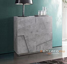 Madia a 2 ante con disegni geometrici in finitura Beton