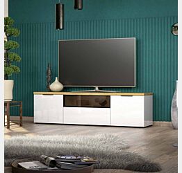 Porta TV colore Bianco lucido e Rovere chiaro