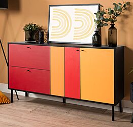 Madia multicolore 2 ante e 2 cassetti, con struttura nera e chiusura ammortizzata