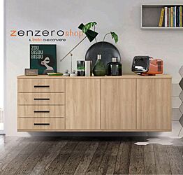Credenza sospesa 3 ante 4 cassetti, finitura Royal Oak