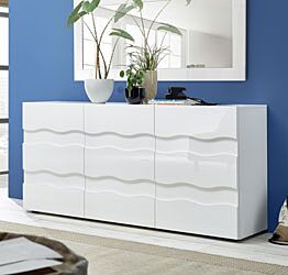 Madia onda a 3 ante, finitura bianco lucido, design moderno