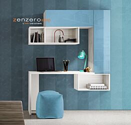 Zona studio Finlay in finitura Frassinato bianco e Azzurro vetro