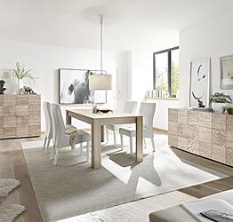 Sala completa di tavolo e 2 madie in rovere serigrafato