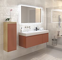 Mobile con lavabo integrato, sospeso, finitura Marrone rame 