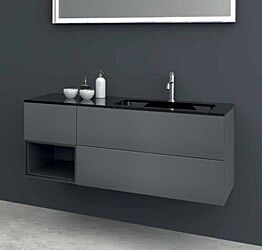 Mobile bagno sospeso 3 cassetti, lavabo integrato, finitura Grigio basalto e Cristallo nero lucido