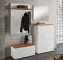 Composizione da ingresso formata da appendiabiti, cassapanca, madia 2 ante e specchio