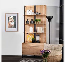 Mobile ingresso industry con ripiani e ribalta, finitura Rovere e Nero