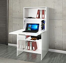 Scrivania estraibile, multiuso, bianco lucido, made in Italy