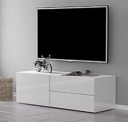 Mobile porta tv Bianco laccato lucido, un'anta e due cassetti