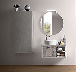 Mobiletto da bagno moderno con un cassetto in Cemento Grigio Cielo, Niagara 5
