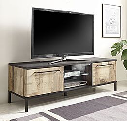 Porta tv Industry con 2 ante finitura Nero bruciato e Pero